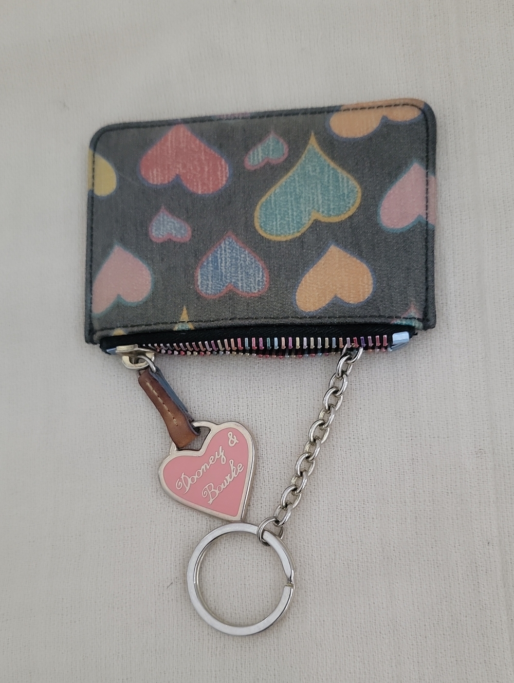 Dooney & Bourke Y2K Black Coin/Card Pouch with Multicolor Hearts